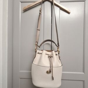 Coach Leather Bucket Purse Chalk Cream Color Crossbody Long Short Solid Color